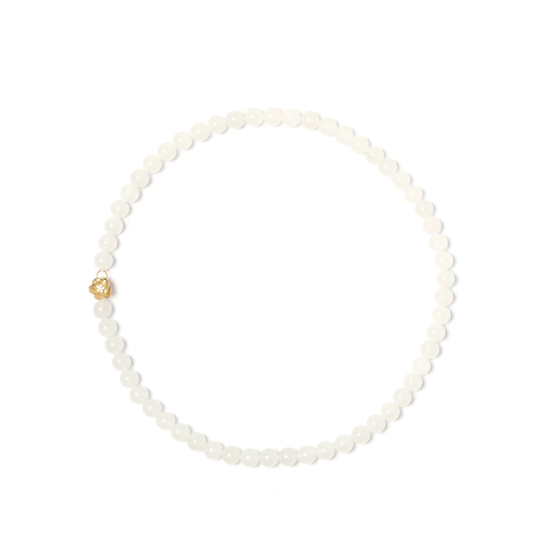 宋雅天然和田玉约7MM白玉圆珠项链扣头百搭（多样性发其一）