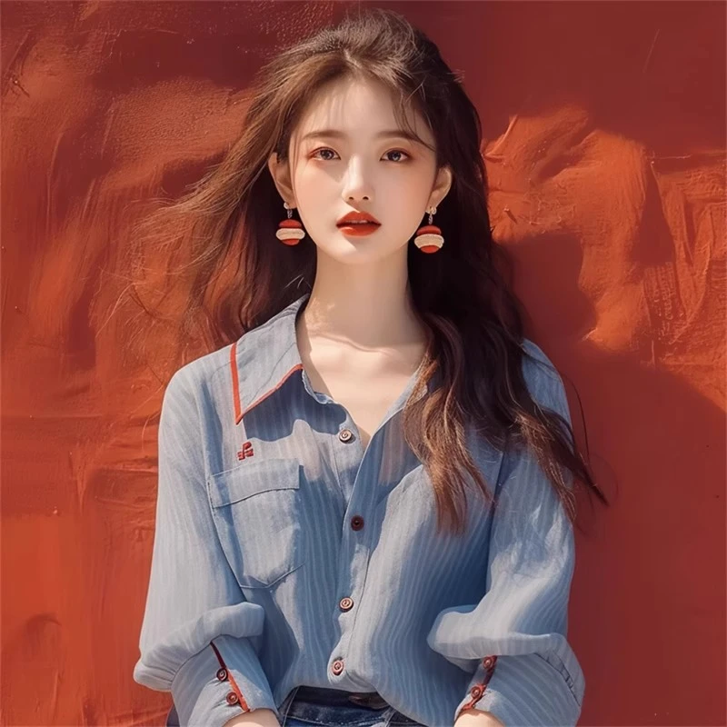 气质设计感条纹衬衫女春季韩版宽松休闲薄款衬衣气质显瘦拼色上衣