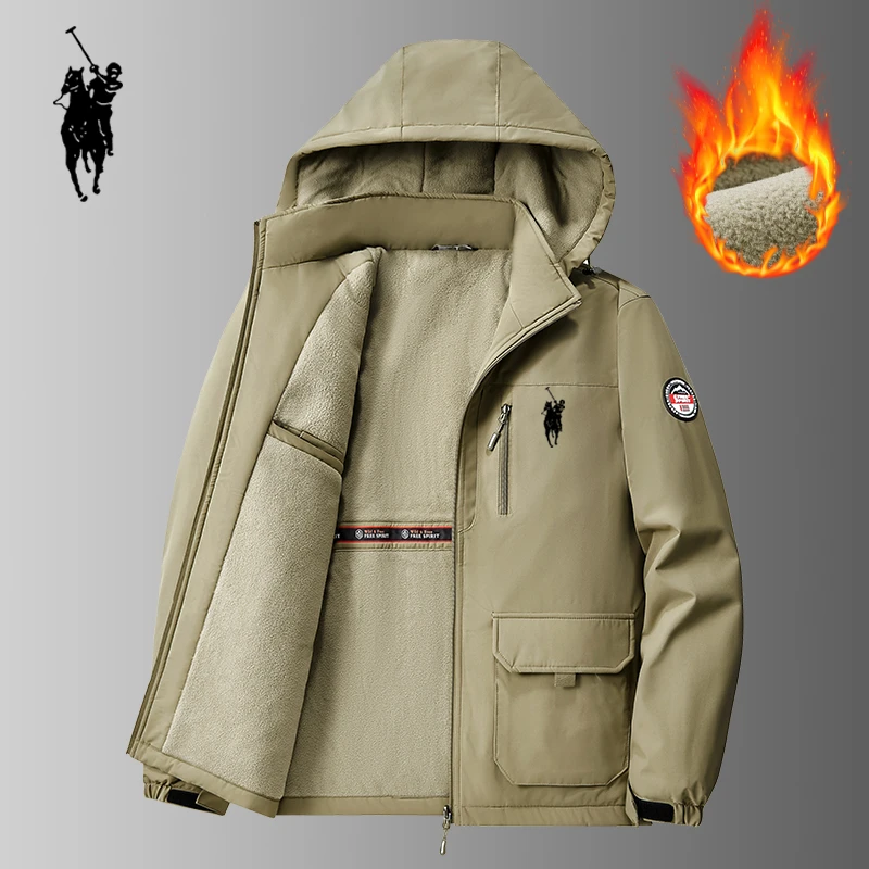 保罗加绒加厚冲锋衣棉服防风防水夹克多口袋秋冬季大码工装男外套