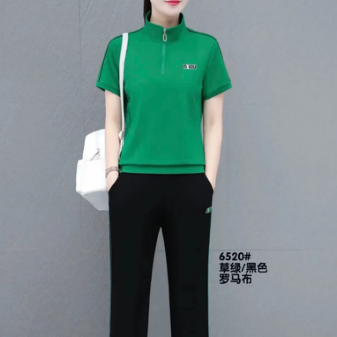 韩版休闲运动套装立领夏装运动服减龄长裤