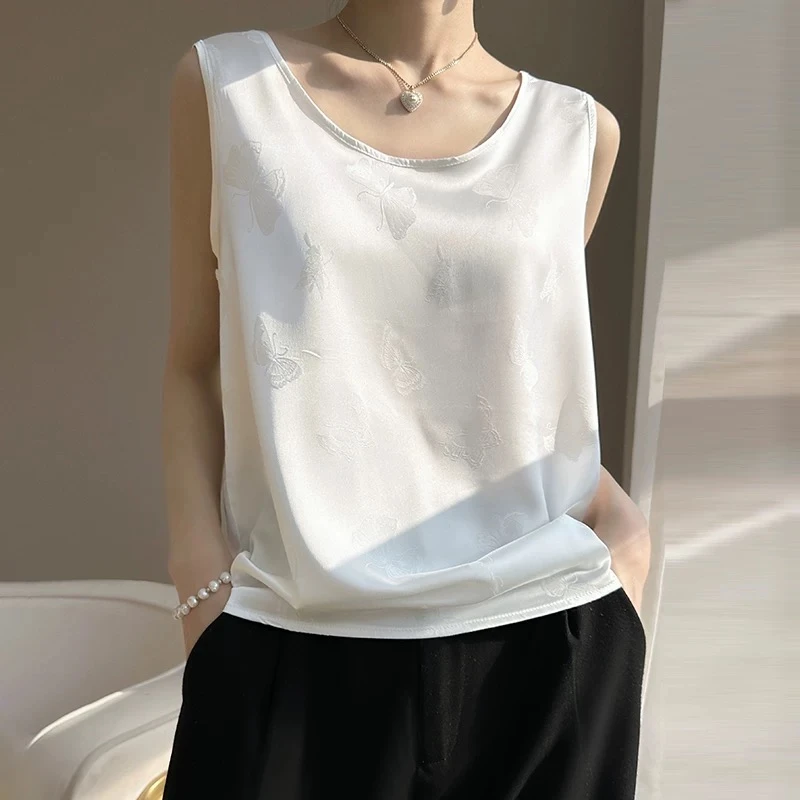 新中式蝴蝶背心女圆领无袖上衣打底衫中国风内搭时尚1012