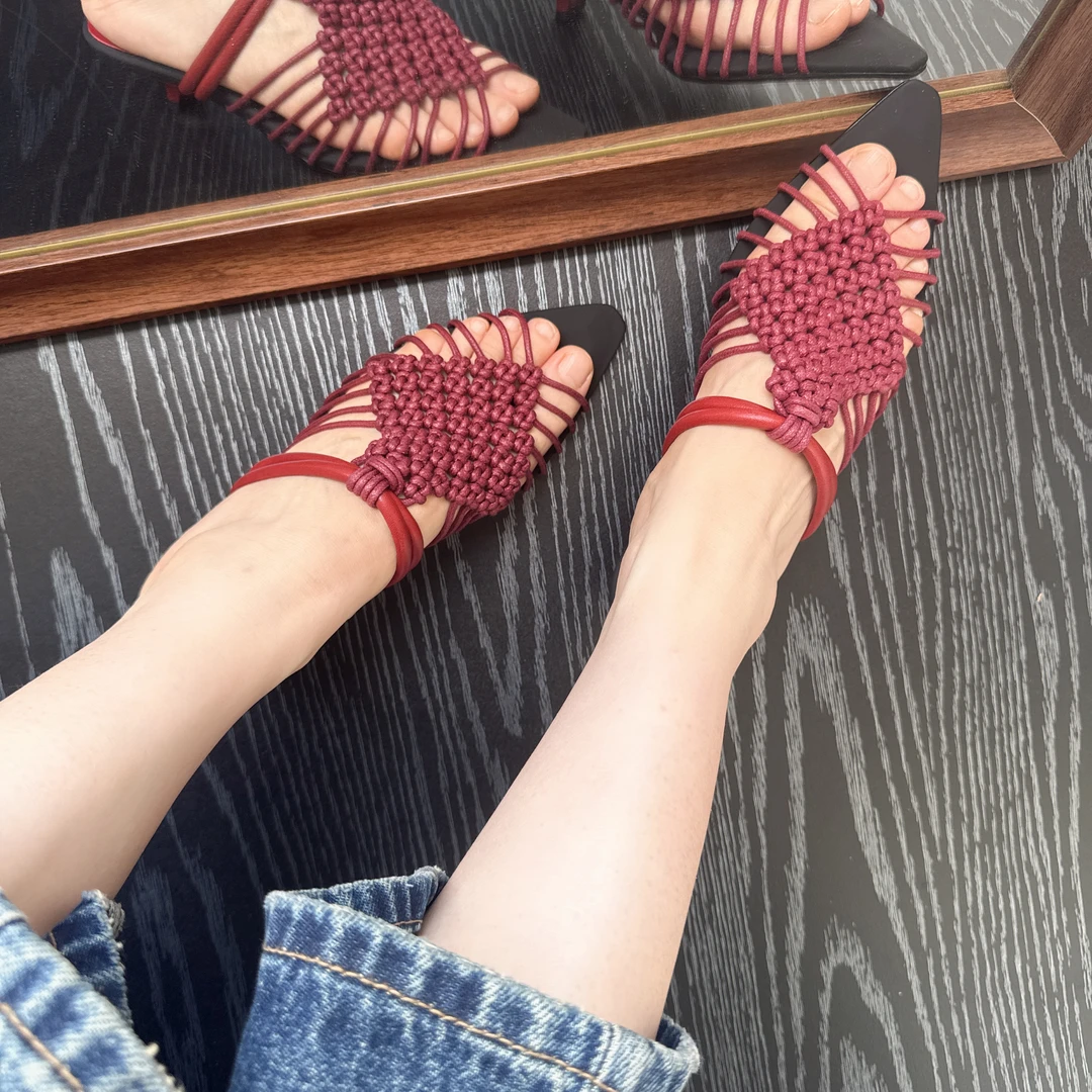 【木子家】小众设计师款手工编织法式凉鞋仙女风镂空网面凉拖鞋女