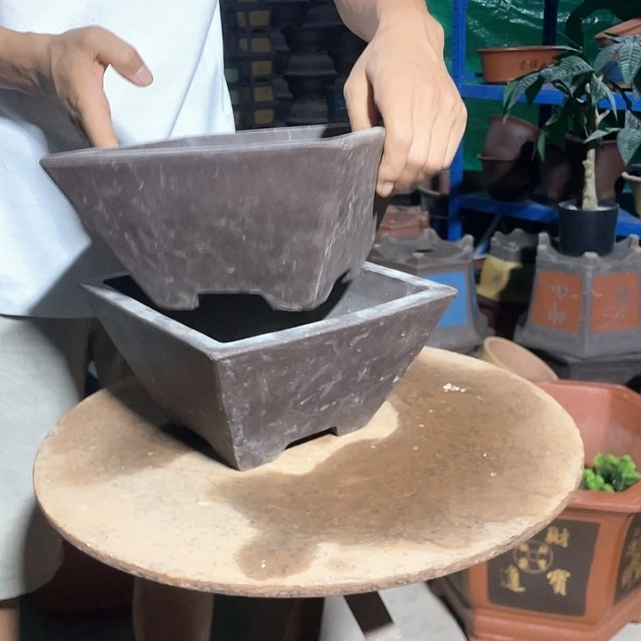 紫方斗大号一对花盆