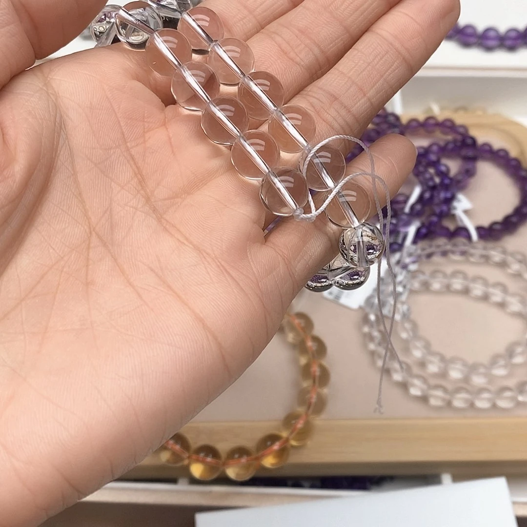 水晶手链未镶嵌浅**影白水晶10