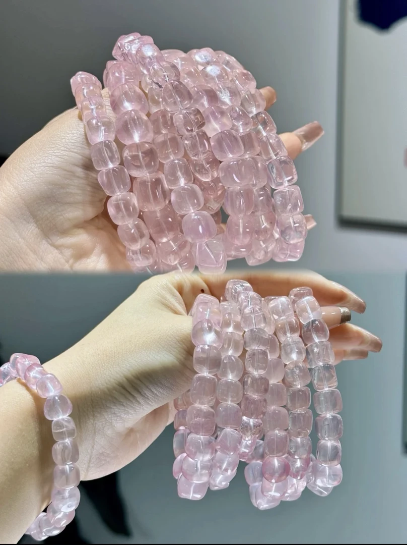 温柔蜜桃星光莫粉冰块形状可爱温柔手链