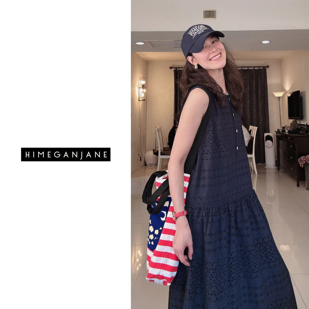 HIMEGANJANE 高定款 镂空刺绣圆领无袖连衣裙 250593