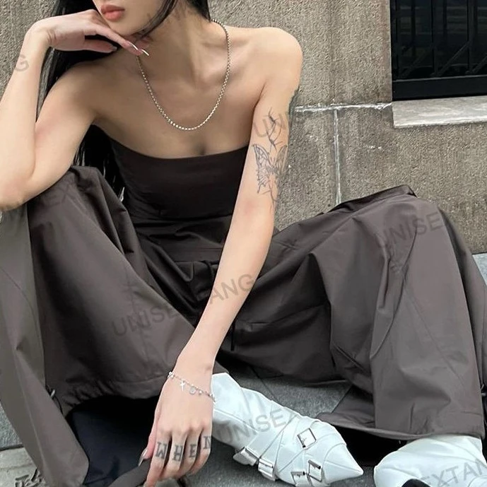 灰棕色甜酷辣妹设计感装抹胸长裤套装女2025新款春夏时尚套装潮