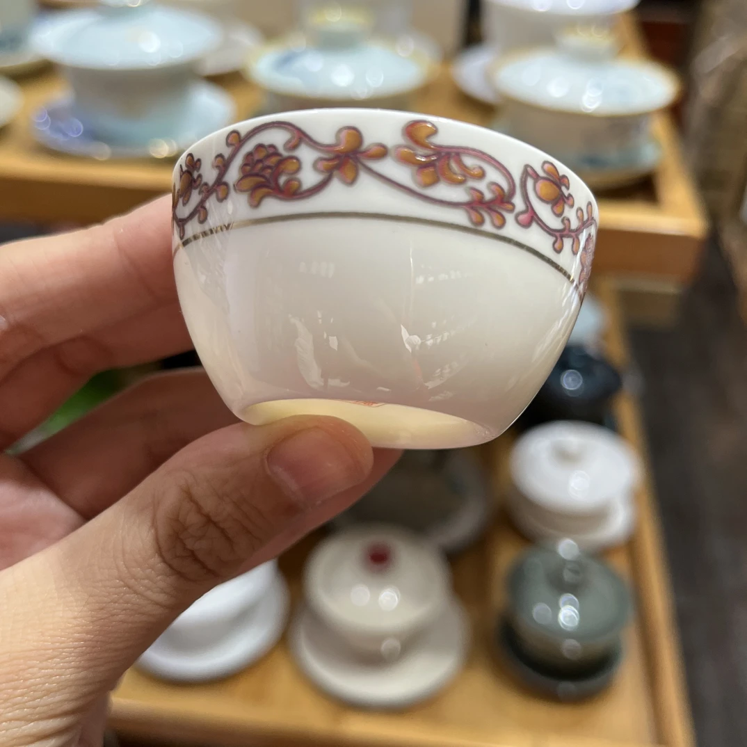 微瑕20ml描金品茗杯品茗杯客人杯一口杯杯家用茶具茶杯精美白釉