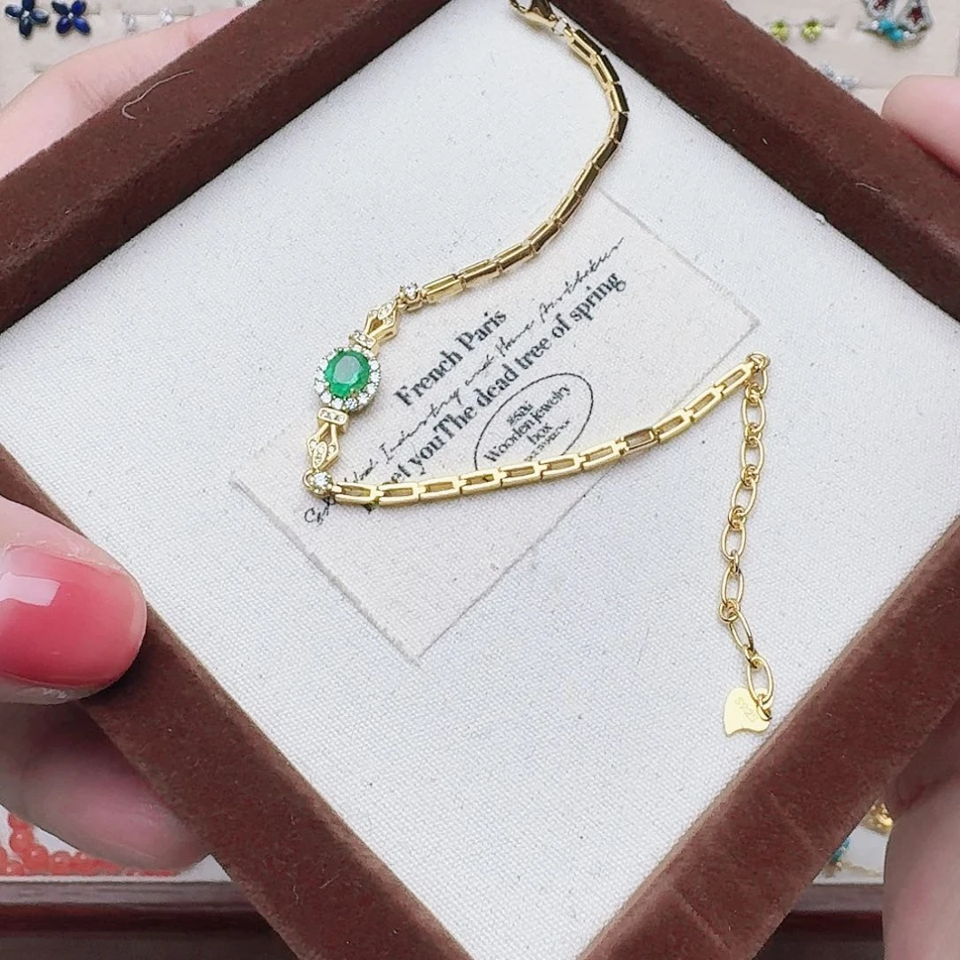 祖母绿手链银S925镶嵌