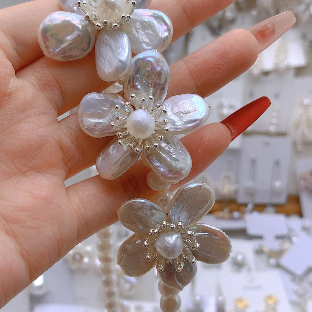 银S925镶嵌耳饰淡水珍珠圆***肉