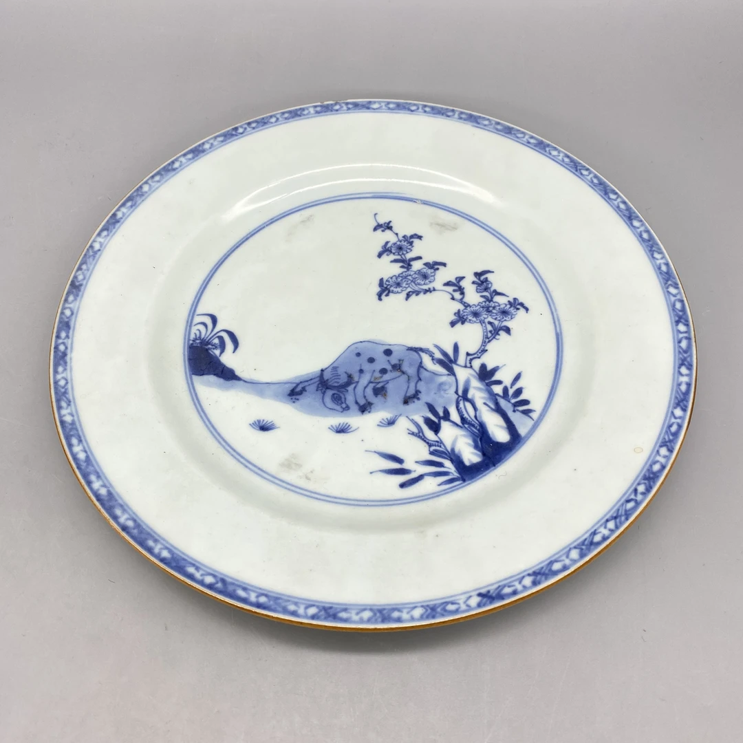 32512056*清雍正青花牧牛图盘/瓷器三/江苏省文物总店/J