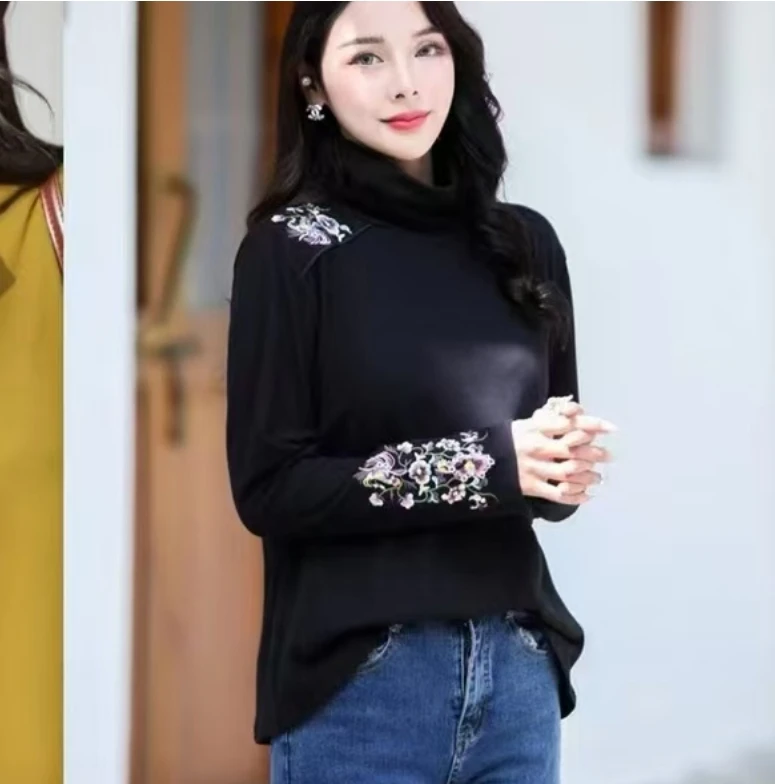 【孤品清6】德绒 单肩刺绣打底衫