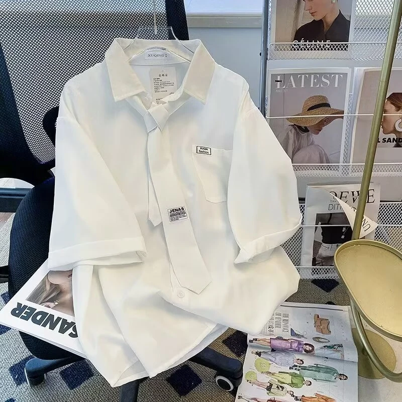 dk制服冰丝雪纺衬衫短袖男夏季薄款学院风班服高级感男装情侣衬衣