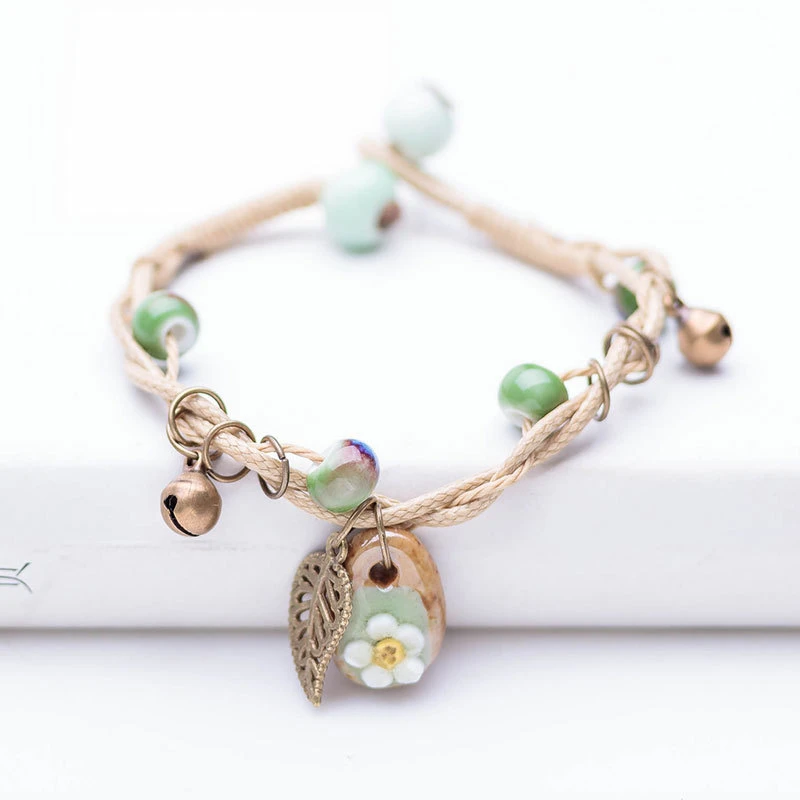 合金陶瓷手链 复古森系石上花手链版女民族风景德镇手工饰品编织