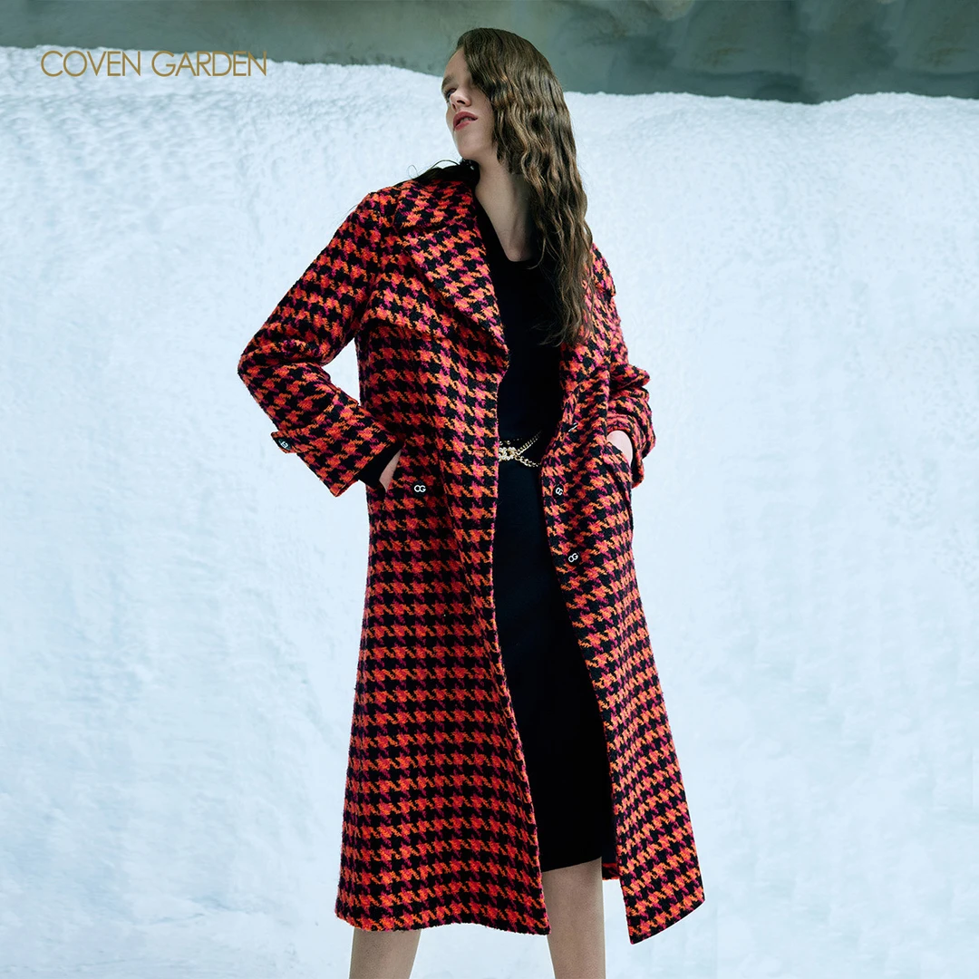 【陈大可专属】哥文花园秋冬复古廓形千鸟格羊毛呢外套CTA4346090