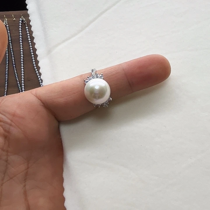 钛钢戒指淡水珍珠