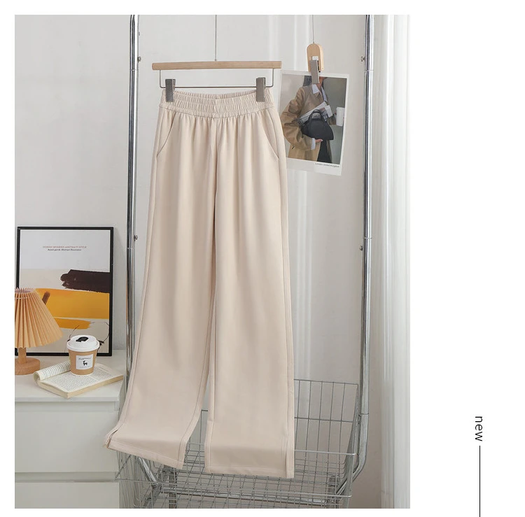 5309新款棉竖条开叉阔腿裤显瘦时尚百搭休闲裤