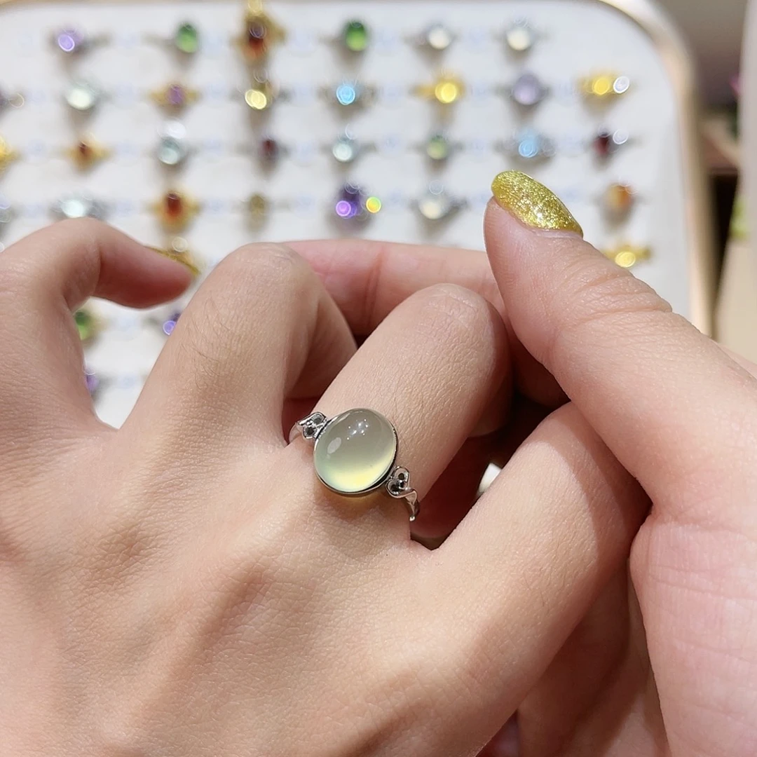 蛇纹石玉戒指银S925镶嵌