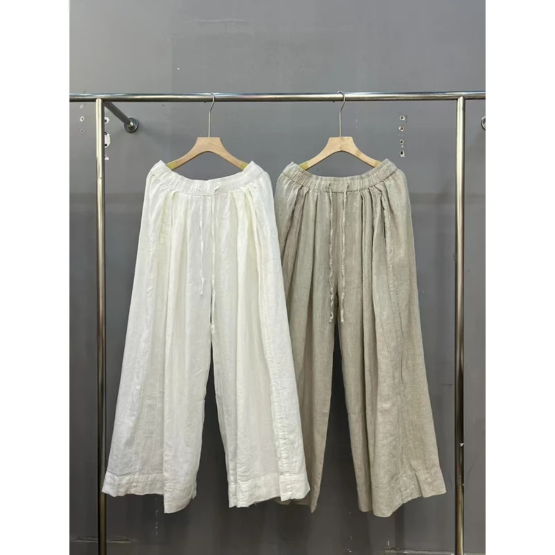 202425汉麻褶皱长裤休闲百搭春季新款
