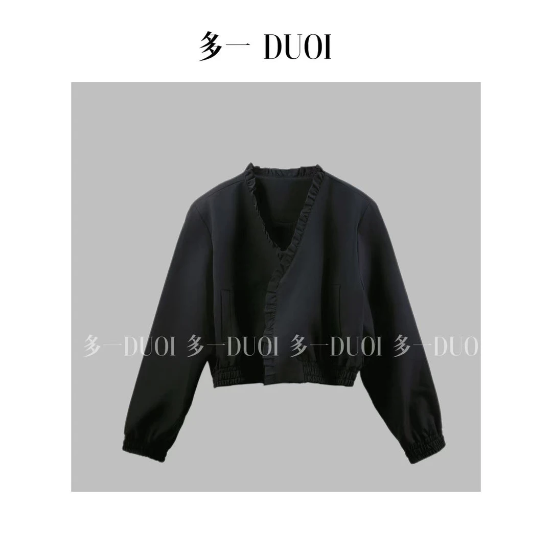 多一“花铃”2025早春气质复古小众设计木耳花边褶皱百搭短外套