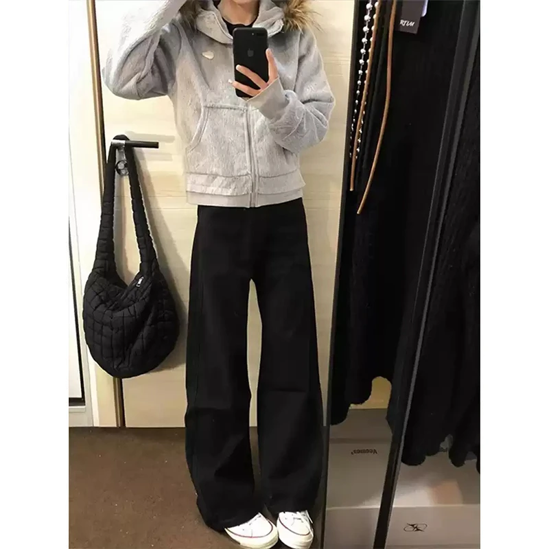 bootcut弯刀阔腿牛仔裤男款美式高街宽松直筒裤子cleanfit微喇裤