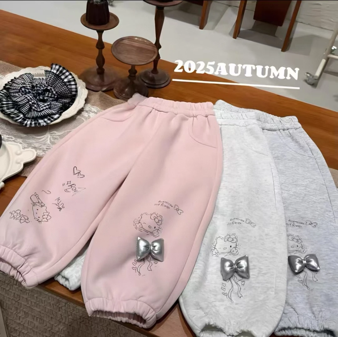【加绒加厚】秋冬装2025新款洋气一体绒儿童长裤加绒宝宝休闲卫裤