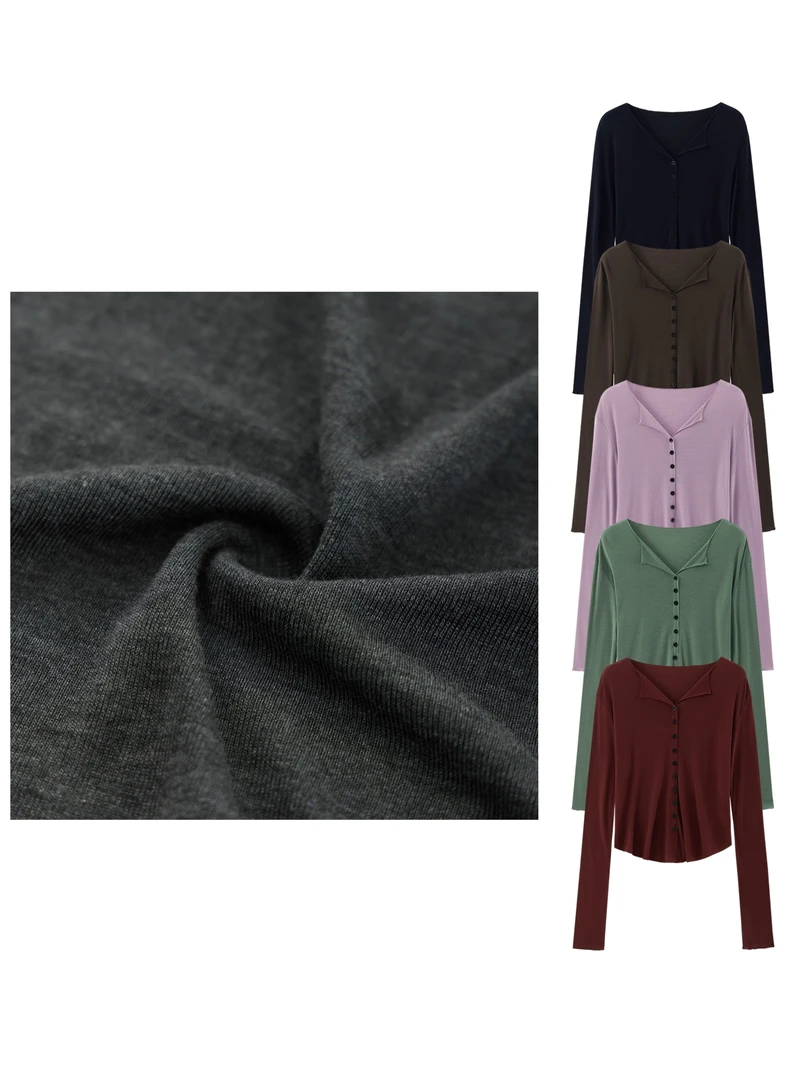 【6173】2025新款兰精天丝美利奴羊毛纽扣设计打底衫