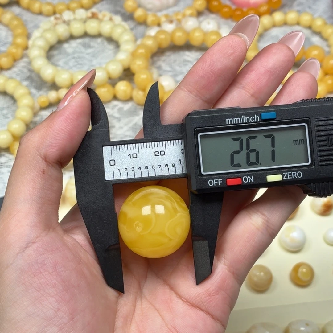 琥珀未镶嵌颈饰焦皮鸡油黄乱纹单珠