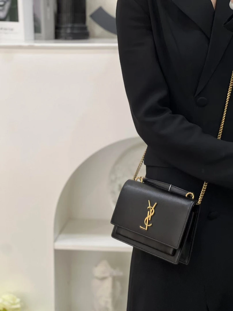99新 YSL/圣罗兰 ysl日落小号黑金光面斜挎包/无公价/优品