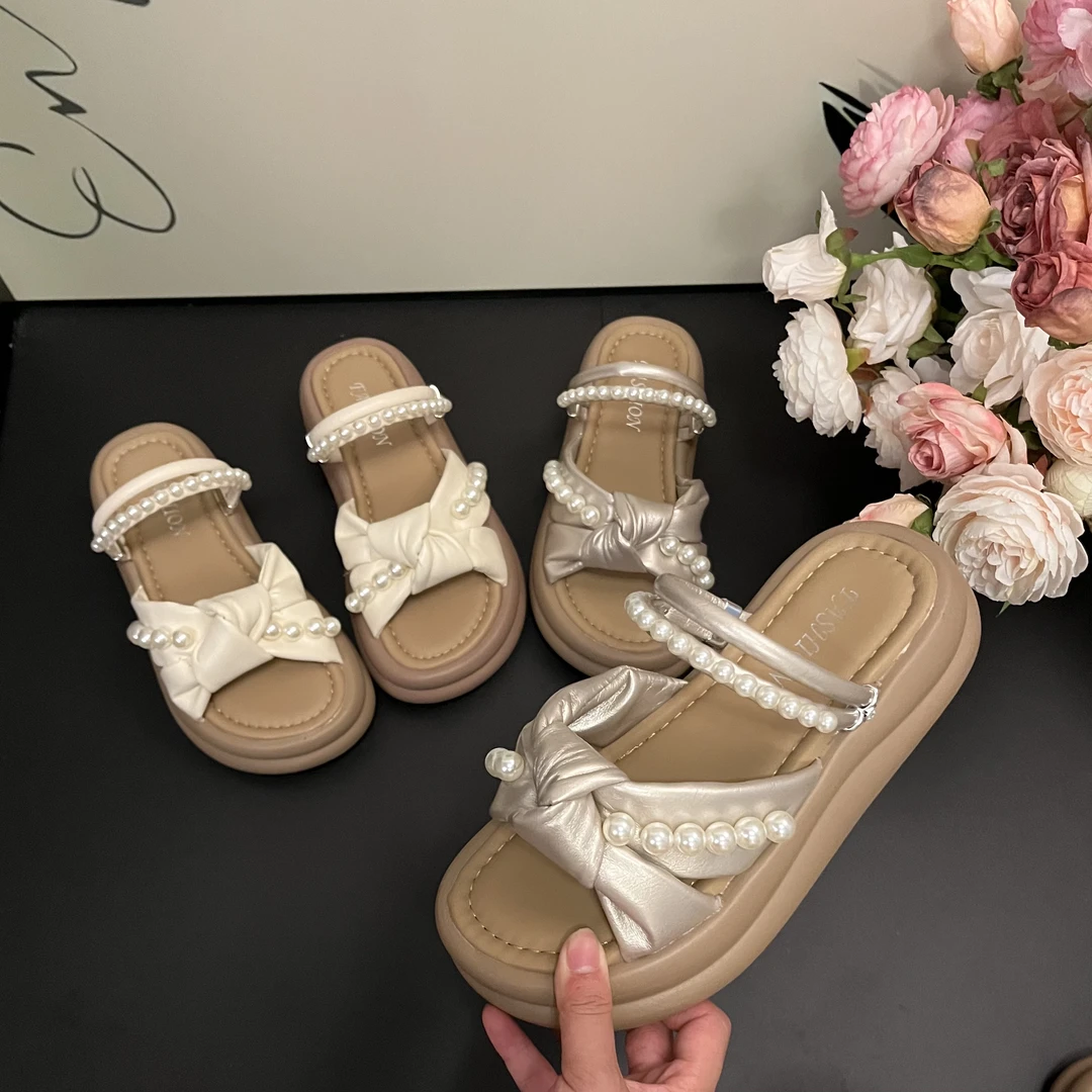 2025时尚凉拖鞋日常软底纯色圆头防滑一字拖中跟夏季沙滩外穿