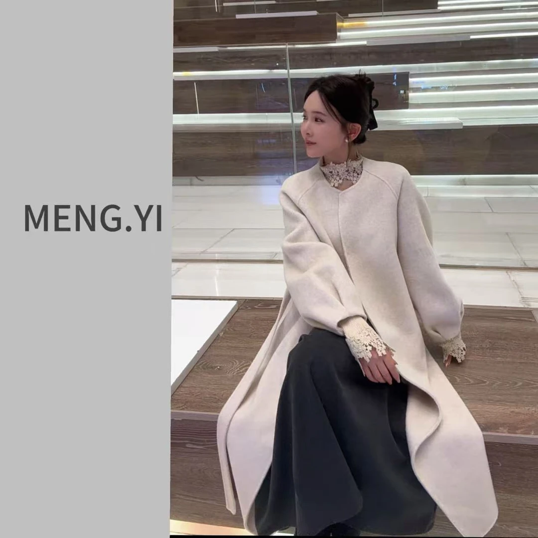 MENG.YI绵羊毛山羊绒带真毛领围脖双面大衣5388