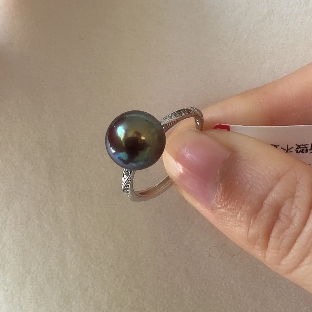 戒指淡水珍珠银S925镶嵌紫飘绿