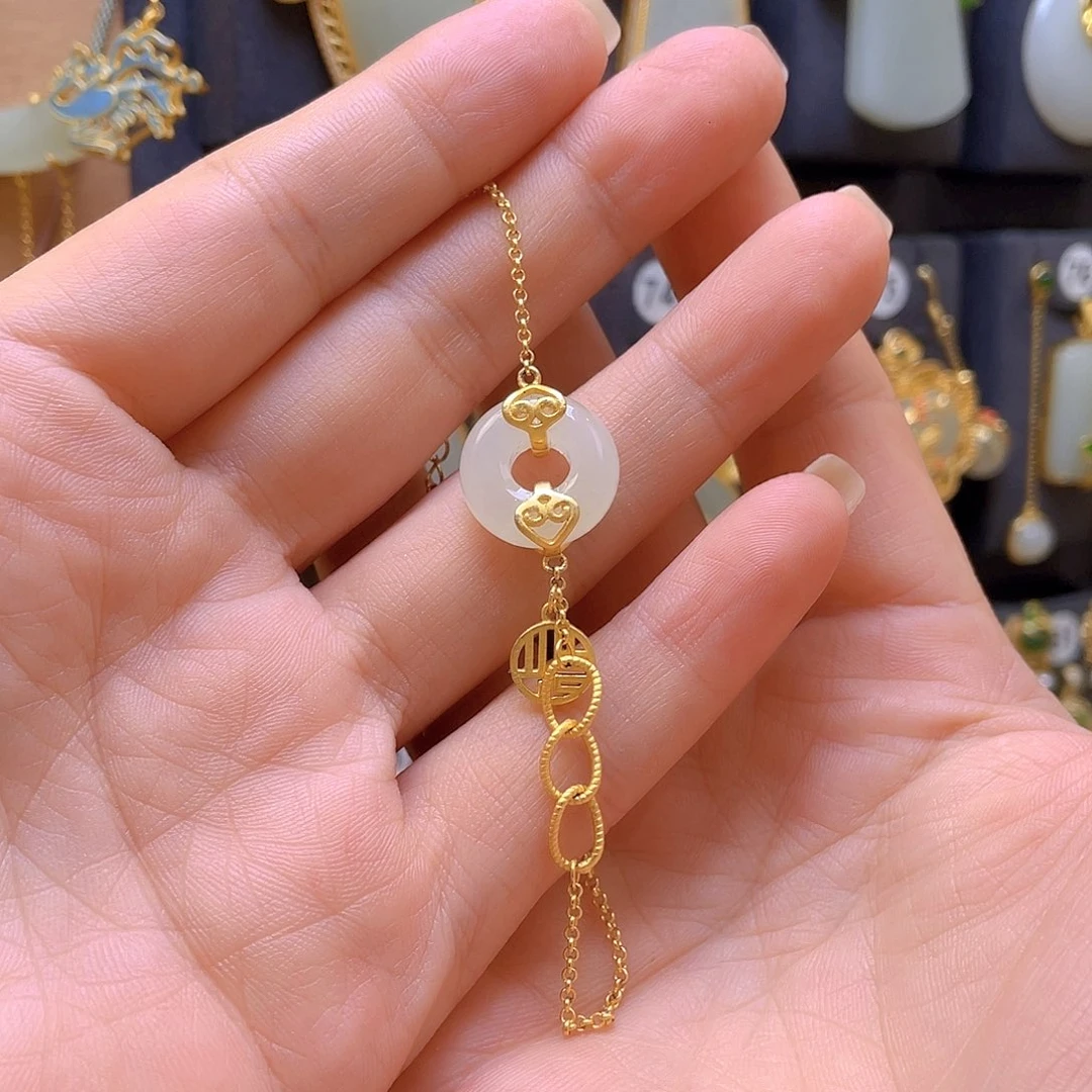 和田玉银S925镀金镶嵌手链