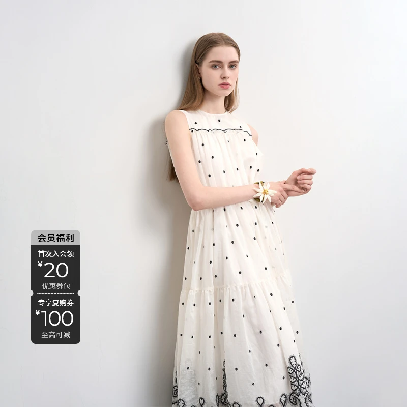 S·DEER圣迪奥早春漂亮衣服无袖轻欧若风波点收腰连衣裙S252Z1209