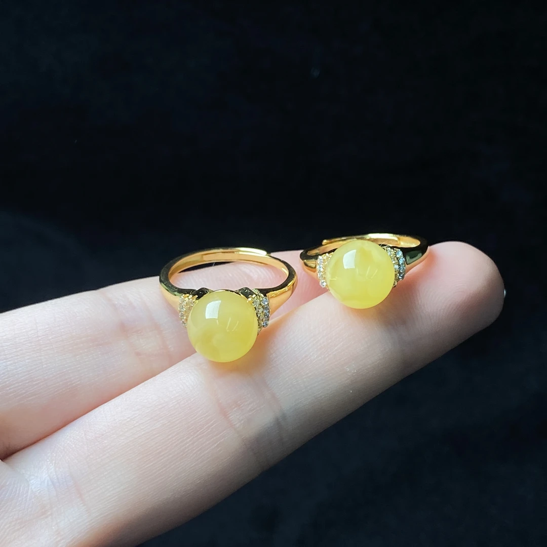 【星浩好物】S925银镶蜜蜡戒指QT03H520【多样性发一件】9mm