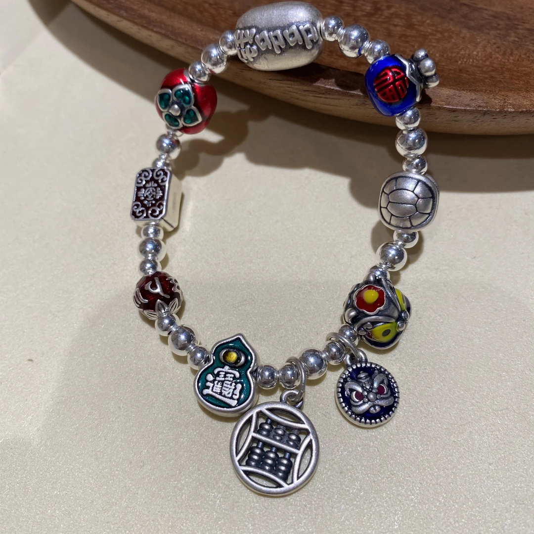 足银手链 纯银手链【宝珠银饰】足银多宝手链情人节送老婆女友礼物