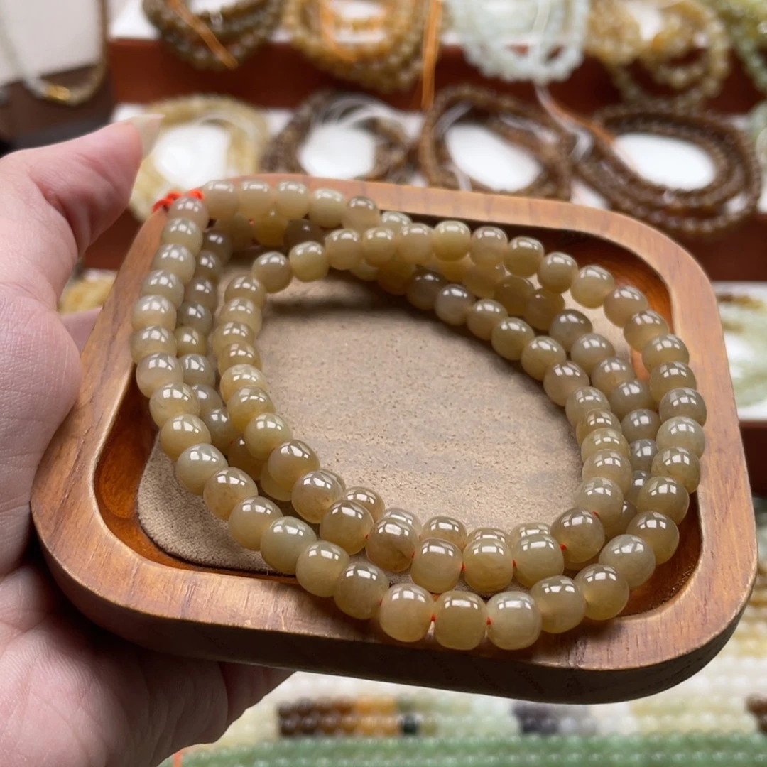 和田玉未镶嵌毛衣链珠串6*7mm