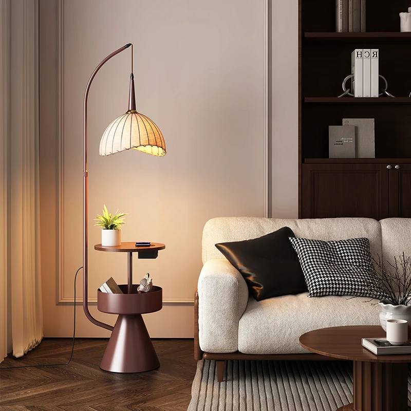 落地灯美式复古风客厅沙发旁氛围茶几灯卧室床头柜置物一体台灯