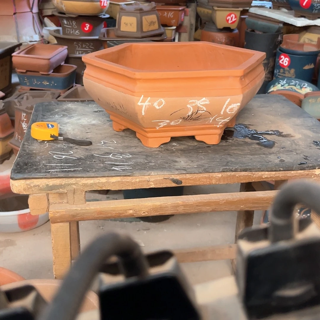 紫砂花盆六方盆一个