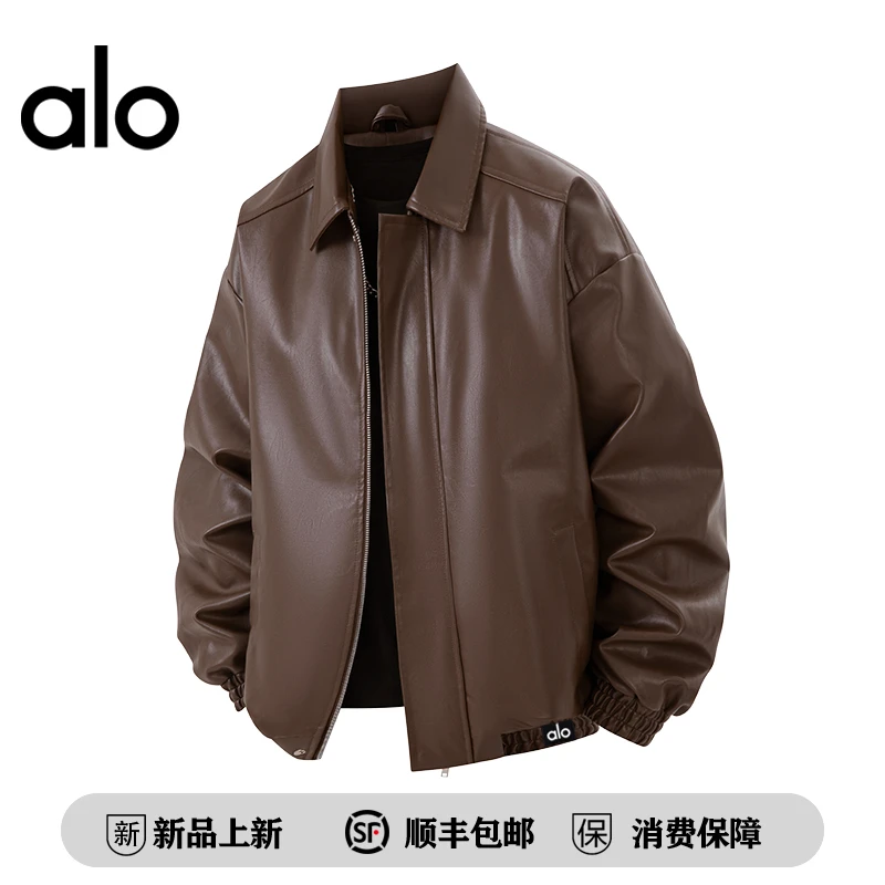 【官方奥特莱斯】alo潮牌 新款美式复古PU皮外套秋冬季宽松夹克男款