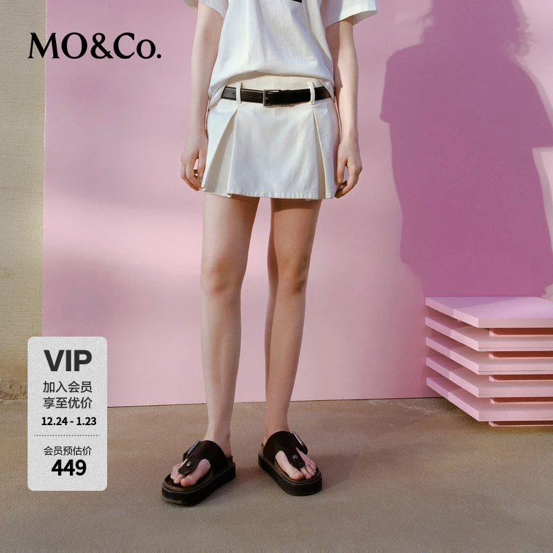 MOCO夏A字中低腰压褶牛仔裤裙裤短裤(附腰带)MBD2SOT028