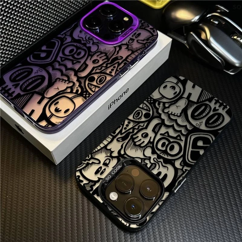 满屏涂鸦适用iPhone16手机壳苹果15Promax创意14保护套13个性防摔