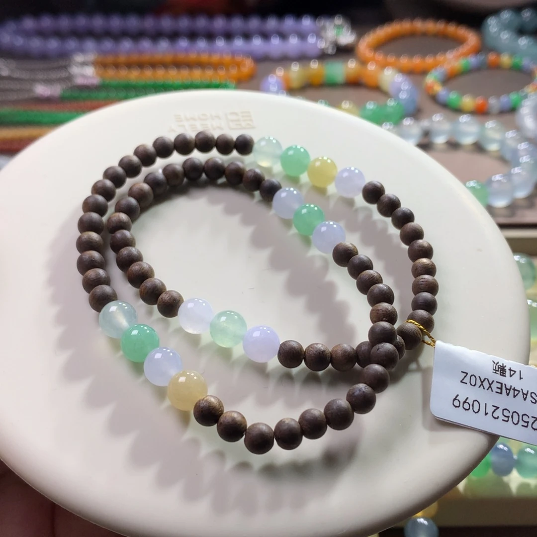 未镶嵌手链翡翠卡6.5马卡龙半串 绕手两圈