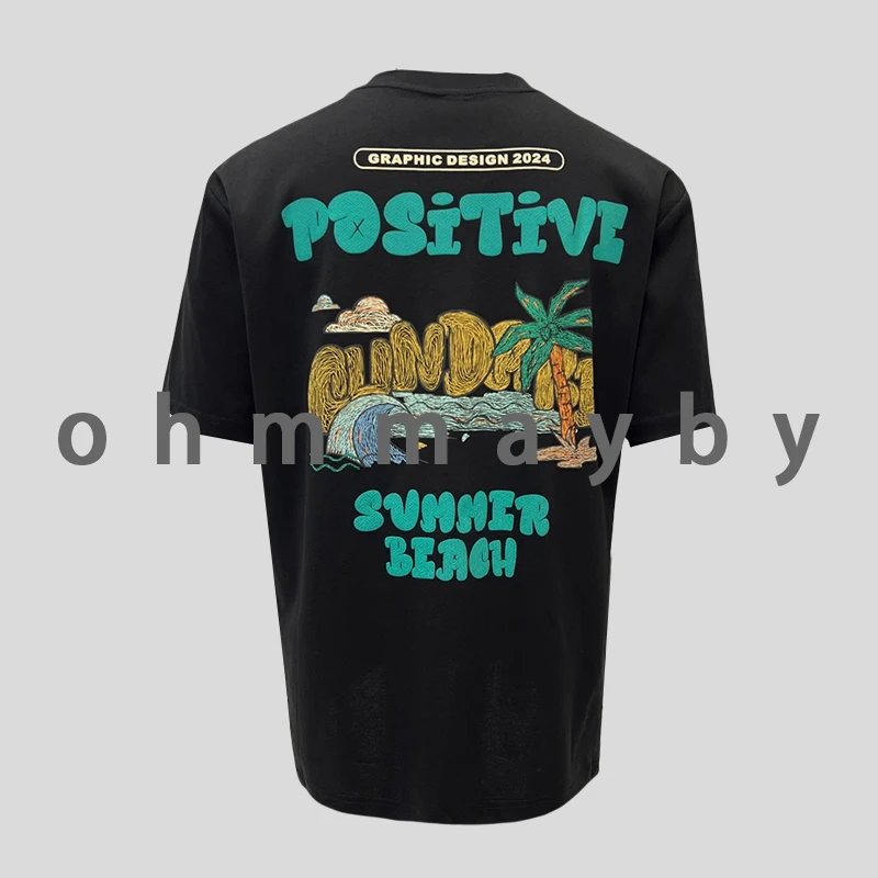 ohmmayby薄款T恤男士夏季潮牌印花半截袖衣服吸汗透气圆领短袖男