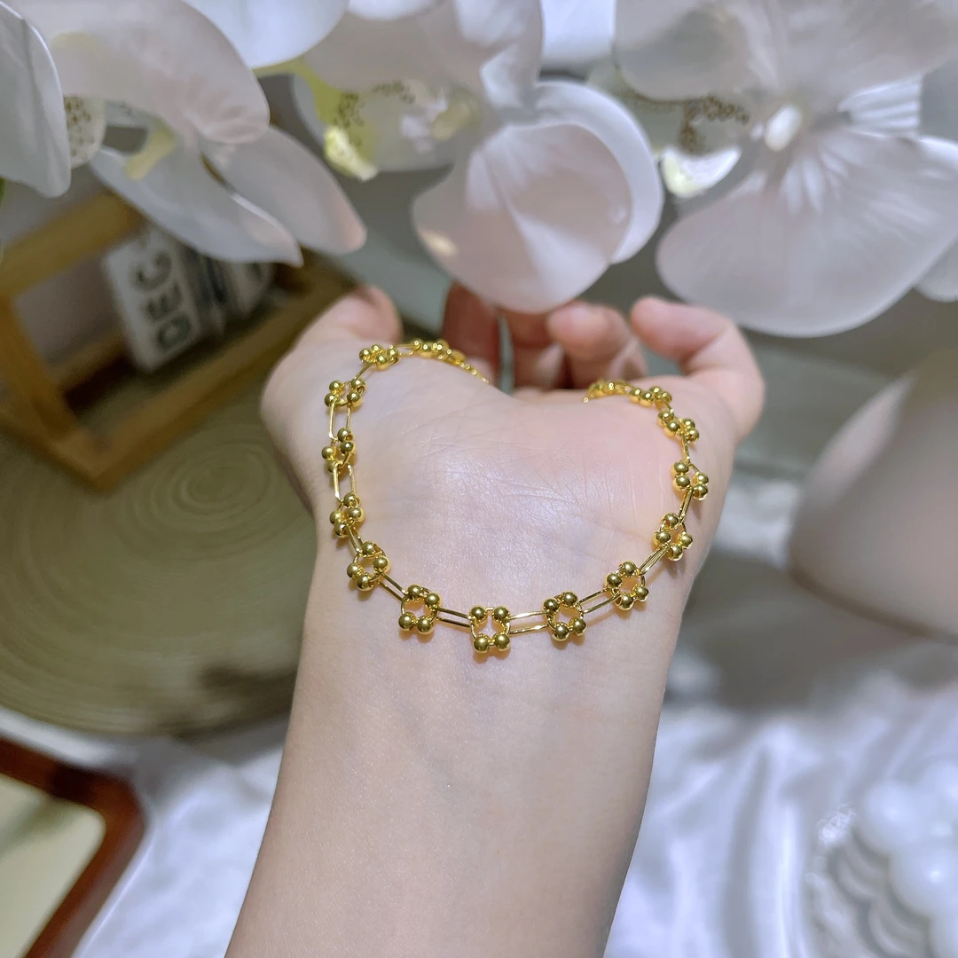 5G工艺足金999气质精致环环相扣金珠手链
