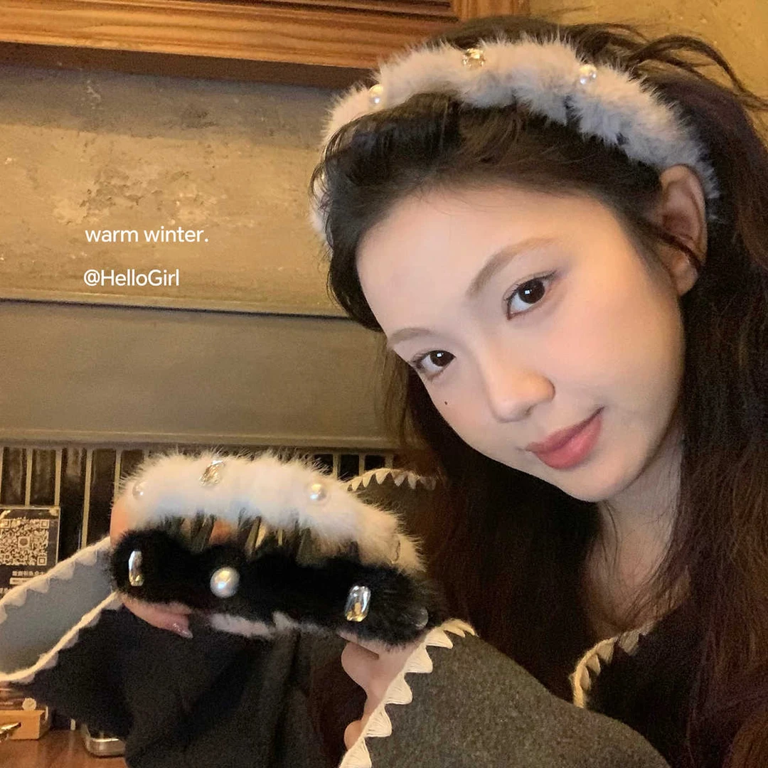 精致珍珠水钻毛绒波浪发箍带齿防滑增高颅顶头箍碎发整理压发发卡