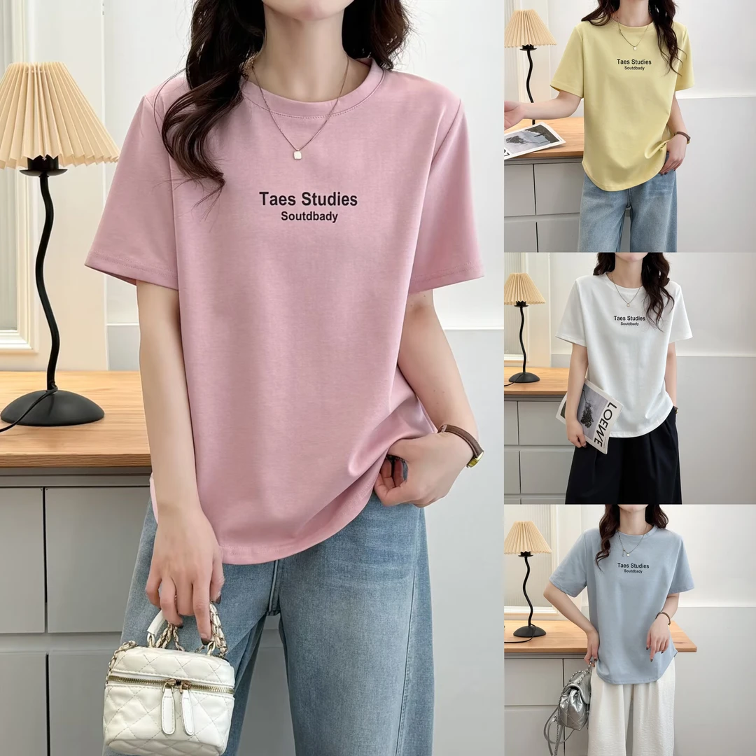 JIANAOBEN/简澳本大码洋气显瘦宽松百搭圆领字母印花简约短袖T恤