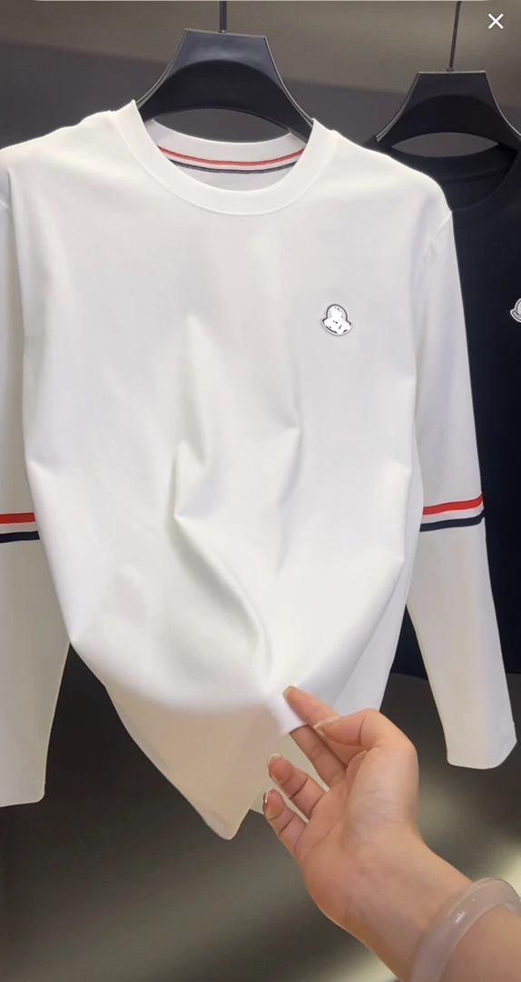 【3色MK】W男T恤长袖秋季冬季打底男士白色情侣宽松刺绣圆领