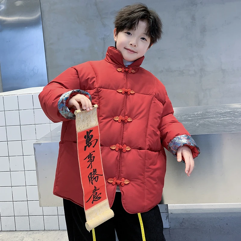 男童加厚汉服外套冬装2025新款夹棉国风喜庆唐装儿童新年拜年服