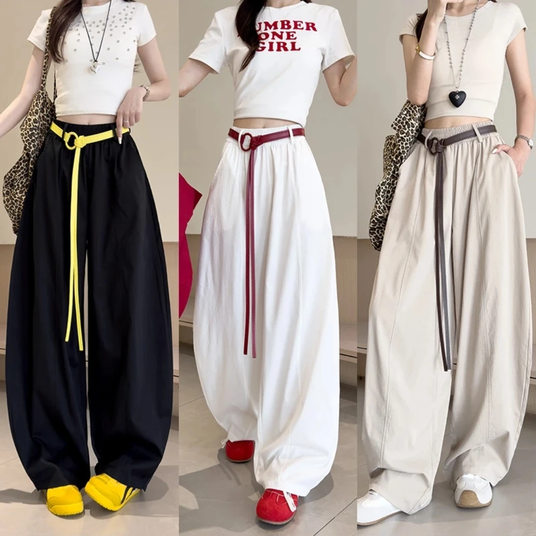 【现货+运费险】若楠同款中腰薄款气球裤直筒弯刀阔腿裤（不带腰带）H